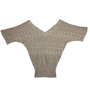 Studio Y Y2k Womens L Beige‎ Metallic Knit Dolman Sleeve Sweater 2000s Bratz
